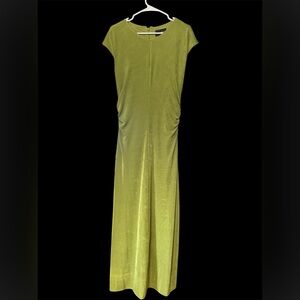 This is a Donna Morgan lime green fitted slit long formal maxi dress
